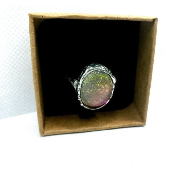 Rainbow orb Ring handmade adjustable Gothic metalwork - Picture 2 of 12